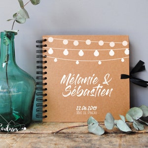 Libro degli ospiti in carta kraft personalizzato con nomi e data del matrimonio
