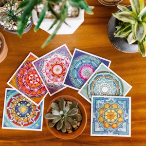 Lot de 6 cartes de voeux mandalas, anniversaire, cartes de correspondance, décoration yoga, spirituel, carte de voeux, intérieur vierge, enveloppe dorée, carte mandala