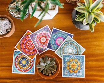 Pack of 6 Mandala Greeting Cards, Birthday, Note cards, Yoga Decor, Spiritual, Greeting Card, Blank inside, GOLD envelope, Mandala Card