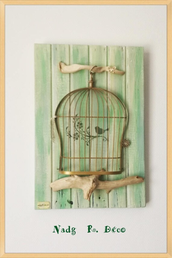 Décoration Murale Cage Et Oiseau Bois Flotté