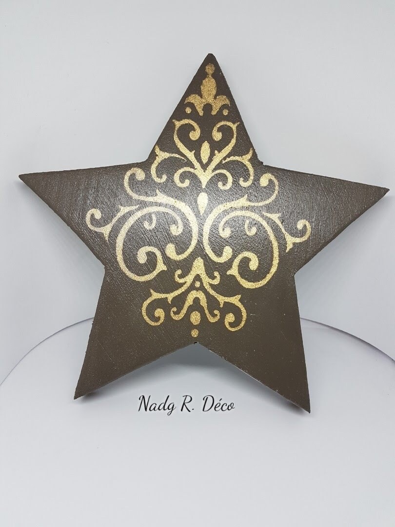 Etoile en Bois Brun et Dorée - Fait Main