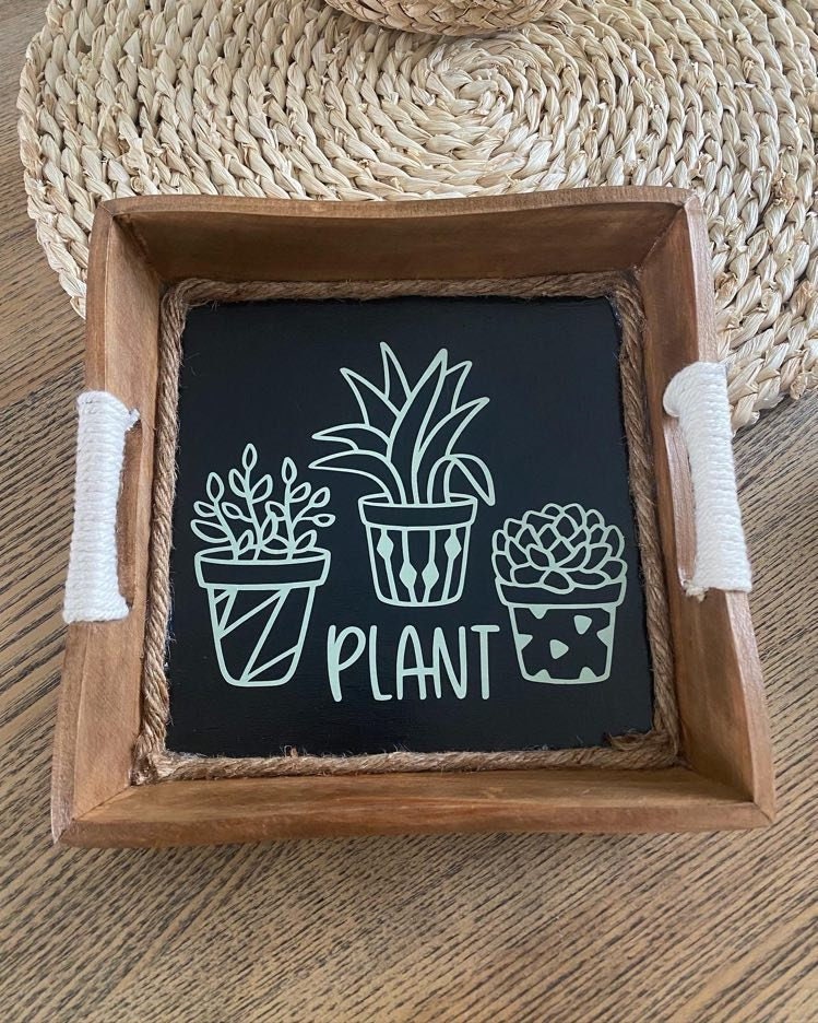 Plateau Bois Décoration Mum Plant 