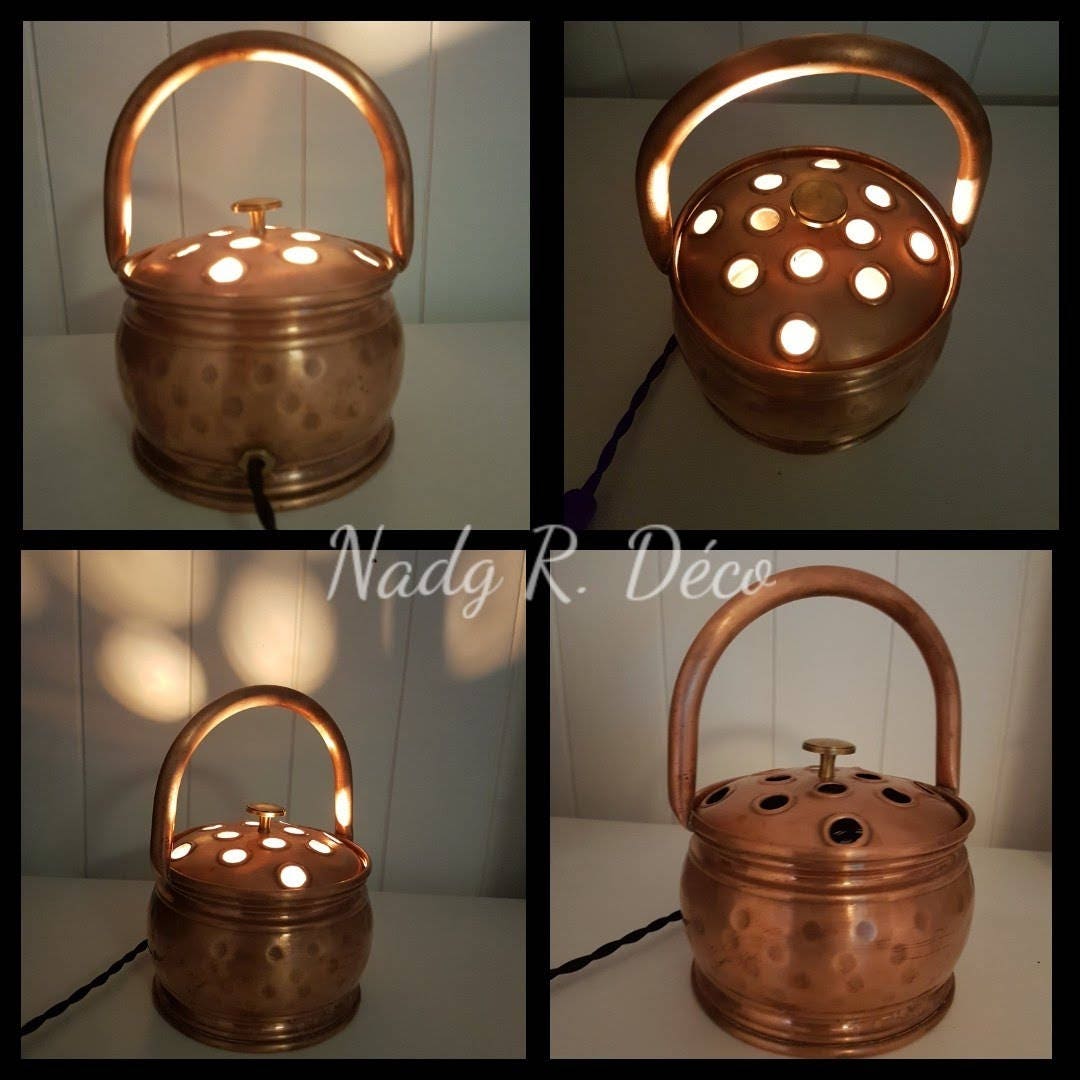 Lampe Cuivre Ancien Pique Fleurs - Objet Détourné Ampoule Led .upcycling .