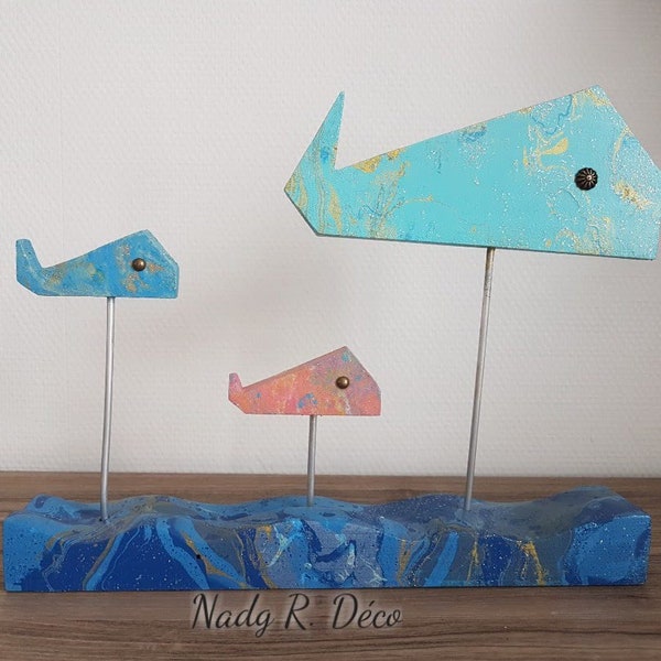 Création  " la famille Baleine " origami - bois