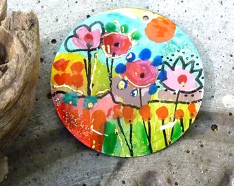 Pendentif fleur paysage bohème,hippie chic-40 mm- pendentif Art-Handmade beads