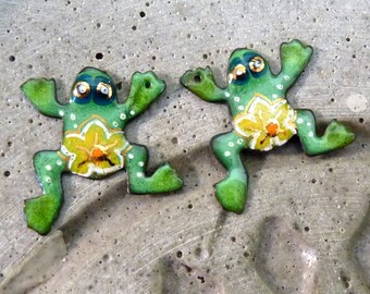 Grenouille-breloques émaillées sur cuivre -Enameled charms-copper-30  mm-handmade beads