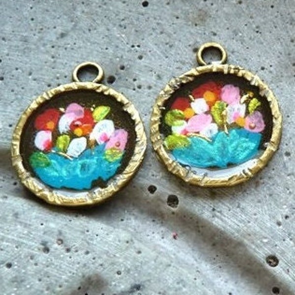 Petite paire Breloques rondes -peint à la main-bronze-20 mm-artisan beads