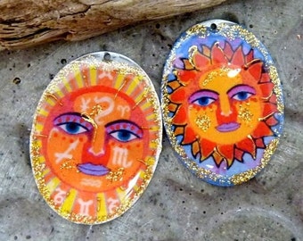 Big charms sun eloques ethniques,bohèmes- 40 mm-Hippie chic-laiton-créations artisanales