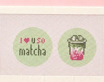 Needlepoint Canvas, Hand Painted Matcha Ornament on Zweigart Royal 18 Mesh