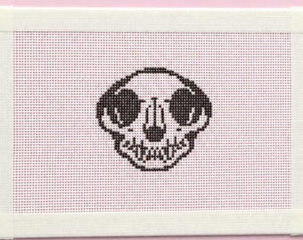 Halloween Skull - Spooky Hand-painted Needlepoint Canvas - Zweigart Royal 18ct - Cat Skull / Animal Skeleton