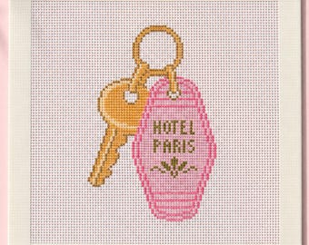 Vintage Hotel Key Handpainted Needlepoint Canvas - Zweigart Royal 18ct