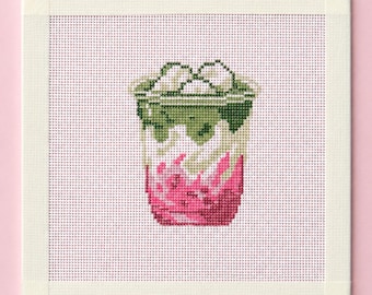 Iced Strawberry Matcha Latte Handpainted Needlepoint Canvas - Zweigart Royal 18ct