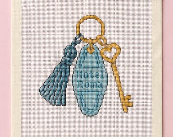 Vintage Hotel Key Handpainted Needlepoint Canvas - Zweigart Royal 18ct - Hotel Roma