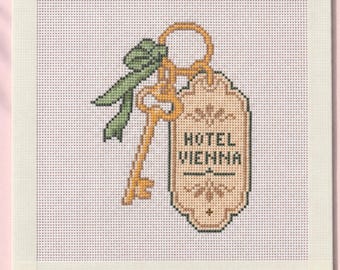 Vintage Hotel Key Handpainted Needlepoint Canvas - Zweigart Royal 18ct