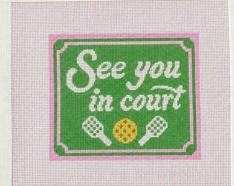 Needlepoint Canvas, Hand Painted Pickleball Design - Zweigart Royal 18 Mesh