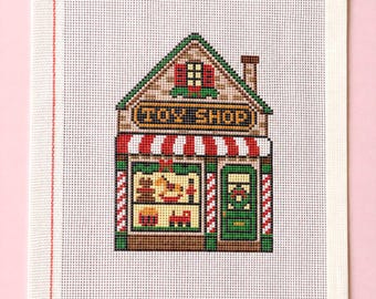 Christmas Village - Toy Shop Handpainted Needlepoint Canvas - Zweigart Royal 18ct - Xmas Decor