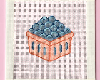 Blueberry Punnet Handpainted Needlepoint Canvas - Zweigart Royal 18ct - Fruit, Berries