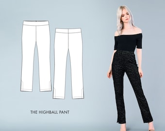 Highball Pant // High Waisted Pants Pattern / Cigarette Pants / Women's Trousers Pattern for Knit Fabric / Sewing Patterns