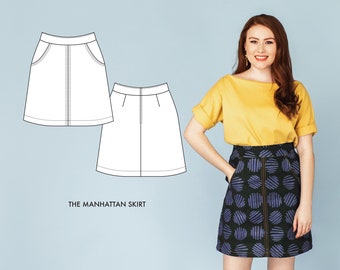 Easy Skirt Pattern with Pockets / Women's Skirt Sewing Pattern PDF / Beginner's Sewing Pattern