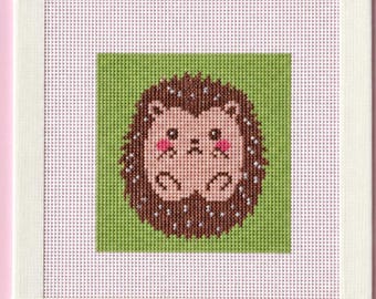 Beginner Needlepoint Canvas Sad Hedgehog - Handpainted Zweigart Royal 18 Mesh