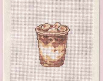 Needlepoint Canvas With Iced Latte Design, Zweigart Royal 18 Mesh, Handpainted Coffee