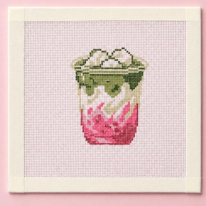 Iced Strawberry Matcha Latte Handpainted Needlepoint Canvas - Zweigart Royal 18ct