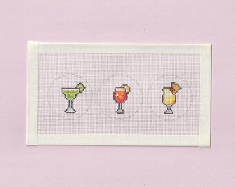 Tiny Margarita, Aperol Spritz and Pina Colada Handpainted Needlepoint Canvas - Zweigart Royal 18ct - Keyring Sized Cocktail Design
