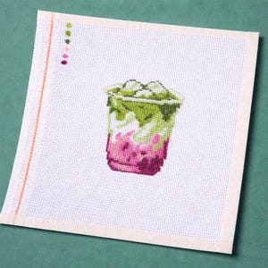 Iced Strawberry Matcha Latte Handpainted Needlepoint Canvas - Zweigart Royal 18ct