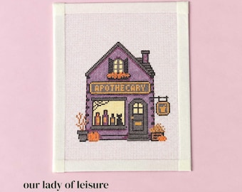 Halloween Village - Apothecary Hand-painted Needlepoint Canvas - Zweigart Royal 18ct - Spooky Decor