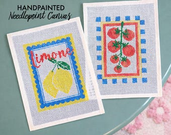 Italian Food Needlepoint Canvas - Zweigart Mono 18ct - Tomatoes, Lemons, Mediterranean Summer Design