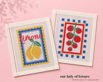 Italian Food Needlepoint Canvas - Zweigart Mono 18ct - Tomatoes, Lemons, Mediterranean Summer Design