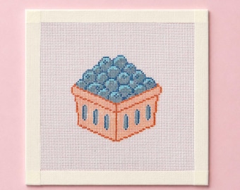 Blueberry Punnet Handpainted Needlepoint Canvas - Zweigart Royal 18ct - Fruit, Berries