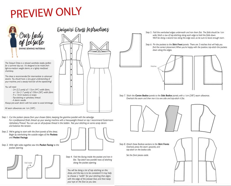 Denim Dress Pattern. Ladies Pinafore Overalls Dress Bild 5