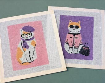 Needlepoint Canvas - Handpainted Cat Design, 18 Mesh Zweigart Mono