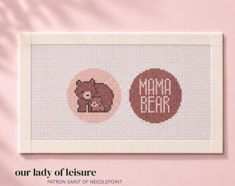 Needlepoint Canvas, Mama Bear Handpainted Zweigart Royal 18 Mesh Ornament