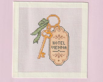 Vintage Hotel Key Handpainted Needlepoint Canvas - Zweigart Royal 18ct