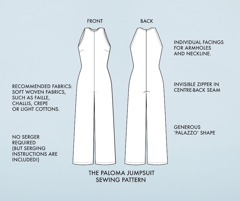 Paloma // Wide Leg Jumpsuit Pattern. Palazzo Jumpsuit for Beginner Sewing. image 2