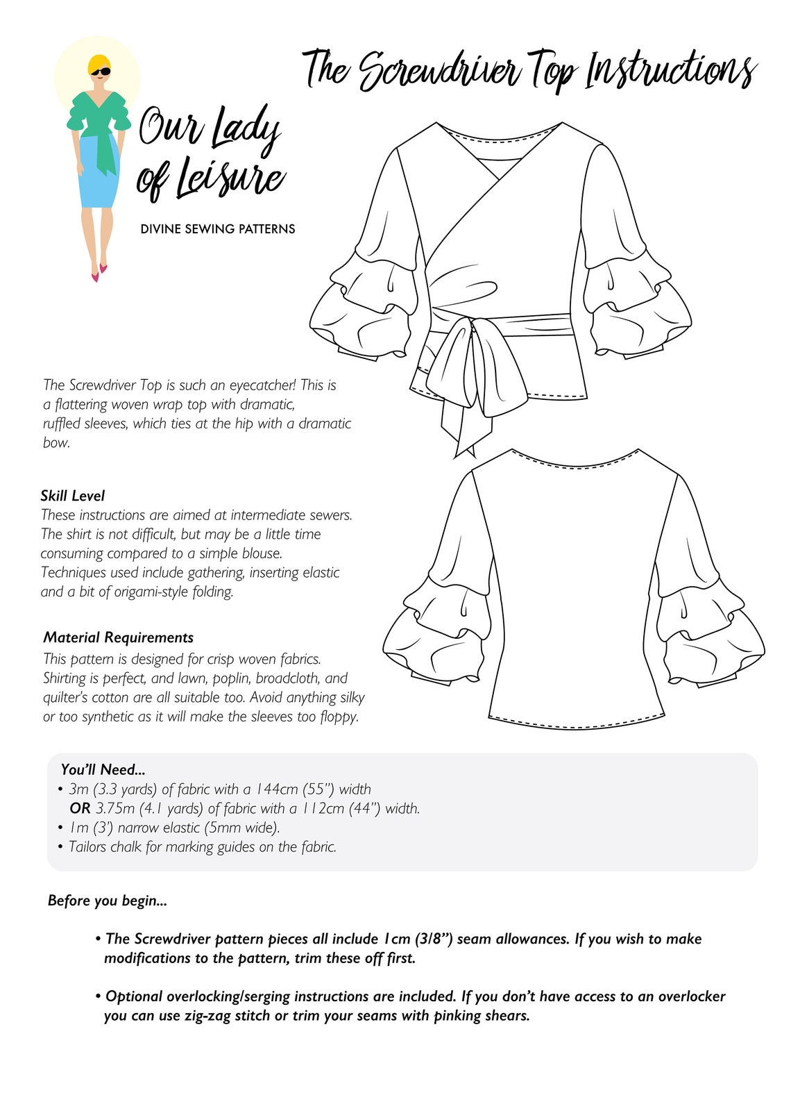 Wrap Shirt Beginner Sewing Pattern for Ruffle Sleeve Top / PDF | Etsy