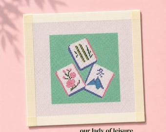 Mah Jong Tiles Needlepoint Canvas - Zweigart Mono 18ct - 4x4 inch