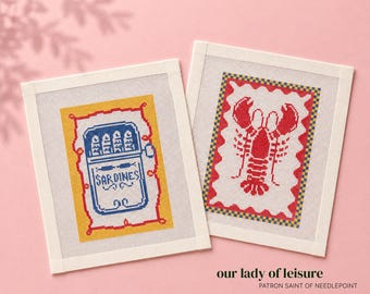 Needlepoint Canvas, Zweigart 18 Mesh - Sardine Tin And Lobster Designs