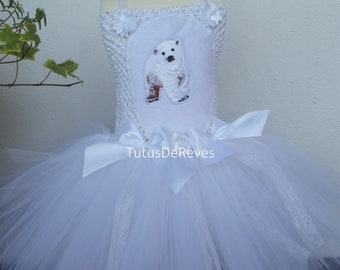Déguisement ours blanc, robe tutu en tulle blanc pour bébé et fillette