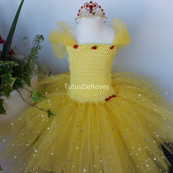 Robe tutu de princesse, robe courte en tulle jaune pour bébé  et fillette. Cadeau petite fille