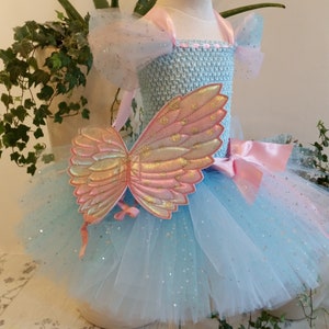 Baby girl dress, tutu dress, several colors: pink, blue, yellow, butterfly wings, birthday dress, carnival dress, girl Christmas gift.