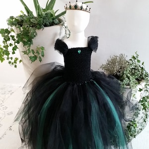 Black and green gothic tutu dress, ankle-length children's dress in soft tulle
