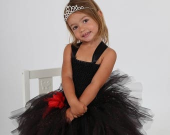 Little black tulle dress, black festive tutu dress: Christmas gift, birthday gift, gala dress for children.