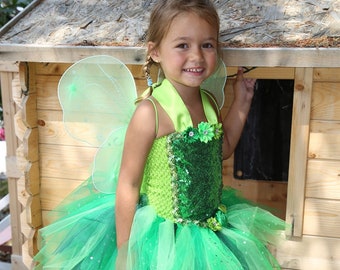 Little fairy costume, Tinkerbell tutu dress, disguise with wings and tights, carnival tutu dress, birthday gift, Christmas