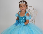 Princess blue dress, tutu dress and crown. Girl 39 s birthday present, bridesmaid dress, child costume, Christmas gift, Halloween.
