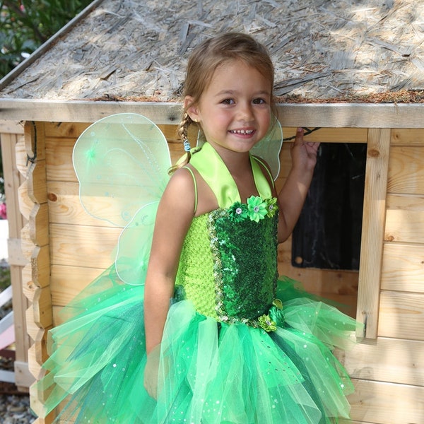 Tütükleid, Tinkerbell Tutu Kleid, Kostüm mit Flügeln und Strumpfhose, Karneval Tutu Kleid, Geburtstagsgeschenk, Weihnachten