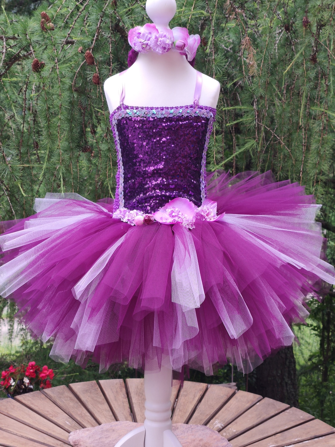 Children's Fairy Costume, Purple Fairy Tutu Dress With Flowers — free download