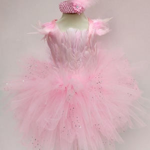 Rosa Flamingo-Kostüm, Tutu-Kleid für Kinder, Kostüm aus Tüll und Federn, Geburtstagsgeschenk, Halloween- oder Karnevalskostüm für Kinder.